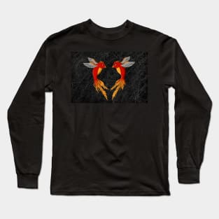 Two Red Flame Fantasy Birds Illustration Long Sleeve T-Shirt